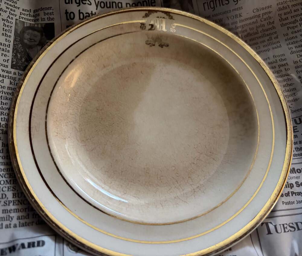 Antique Monogrammed Porcelain Bread Plate with Gold Trim
